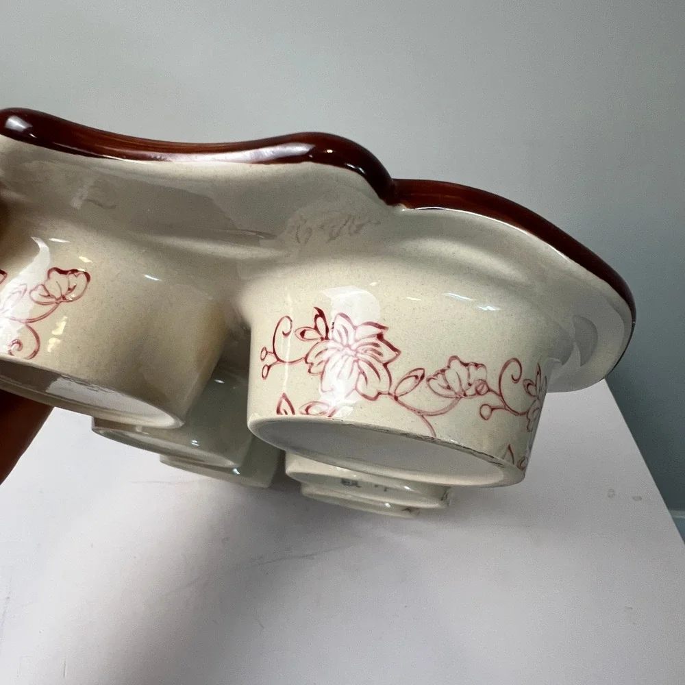Temp-tations Muffin Pan 6 Cup Cranberry Red Floral Lace Ceramic Stoneware Baker